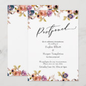 Elegante bloemige uitgestelde trouwdatum kaart (Voorkant / Achterkant)