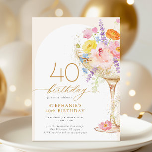 Elegante bloemige uitnodiging voor 40e verjaardag