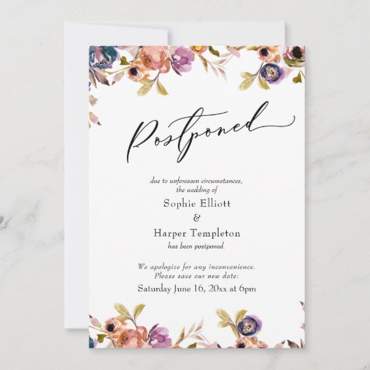Elegante bloemige uitstel trouwdatum kaart (Voorkant)