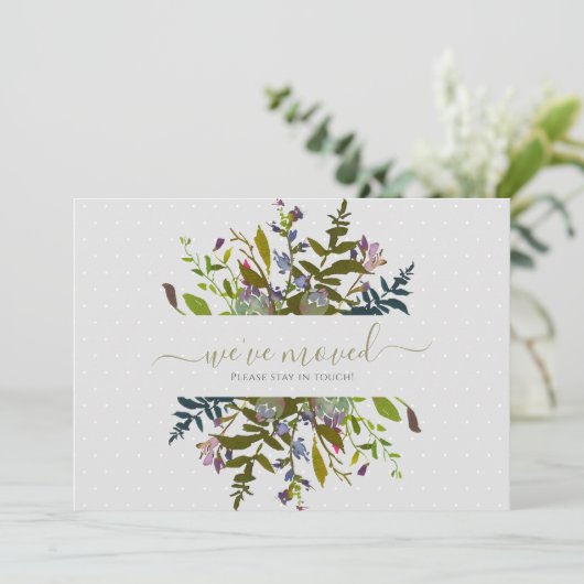 Elegante bloemige verhuisd script aankondiging (Staand voorkant)