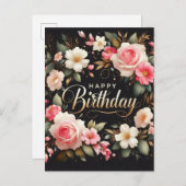 Elegante bloemige verjaardagsansichtkaart briefkaart (Voorkant / Achterkant)