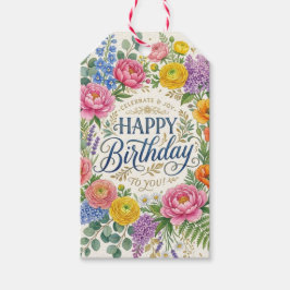 Elegante bloemige verjaardagscadeautags cadeaulabel