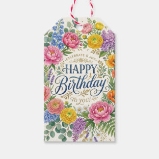 Elegante bloemige verjaardagscadeautags cadeaulabel