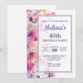 Elegante bloemige verjaardagsfeest kaart (Voorkant / Achterkant)