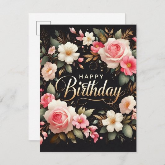 Elegante bloemige verjaardagskaart briefkaart (Voorkant / Achterkant)