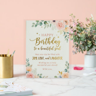 Elegante bloemige verjaardagskaart – Gefeliciteerd Acryl Bord