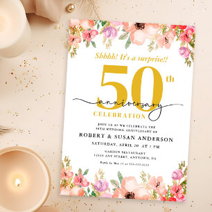 Elegante Bloemige Verrassing 50ste Huwelijksverjaa Kaart