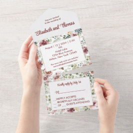 Elegante bloemige vintage alles-in-één uitnodiging