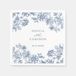Elegante bloemige vintage botanische blauwe trouw servet