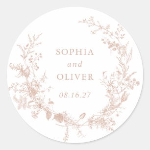 Elegante Bloemige Vintage Botanische Blos Trouweri Ronde Sticker
