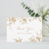 Elegante Bloemige Vintage Botanische Goud Bedankkaart (Staand voorkant)