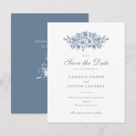 Elegante Bloemige Vintage Botanische Trouw Save Da Kaart (Voorkant / Achterkant)