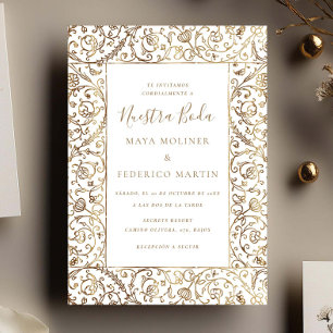 Elegante bloemige vintage goud Nuestra Boda bruilo Kaart