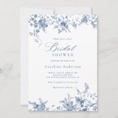 Elegante bloemige vintage marineblauwe bruidsdouch kaart (Voorkant)