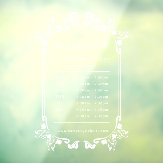 Elegante Bloemige Vintage Openingstijden Bedrijf Raamsticker (Vel 3)