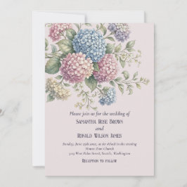 Elegante Bloemige Vintage Roze Hydrangea Bruiloft Kaart
