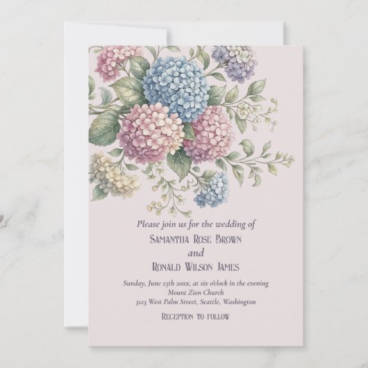Elegante Bloemige Vintage Roze Hydrangea Bruiloft Kaart (Voorkant)