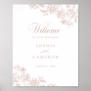 Elegante bloemige vintage roze roze trouwontvangst poster