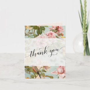 Elegante Bloemige Vintage Roze Script Dank Je Foto Bedankkaart