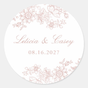 Elegante bloemige vintage trouwroze roze ronde sticker