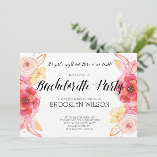 Elegante bloemige vrijgezellenfeest uitnodigingen (Staand voorkant)