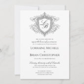 Elegante Bloemige Wapen Monogram Trouw Uitnodiging (Voorkant)