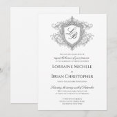 Elegante Bloemige Wapen Monogram Trouw Uitnodiging (Voorkant / Achterkant)