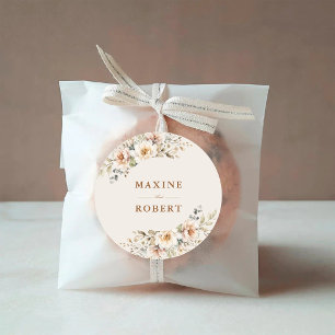 Elegante Bloemige Watercolor Botanische Trouwdag Ronde Sticker