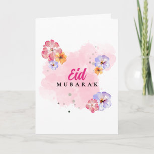 Elegante Bloemige Watercolor Eid Mubarak Kaart. Mo Kaart