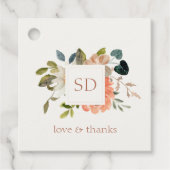 Elegante bloemige waterkleuren koppel initials bru bedankjes labels (Voorkant)