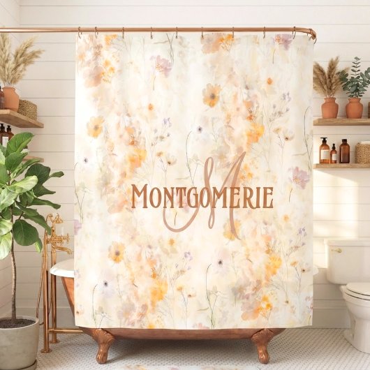 Elegante bloemige waterverf aangepaste monogram douchegordijn