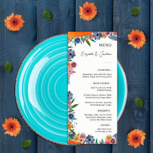 Elegante Bloemige Waterverf Boho Widflower Bruilof Menu