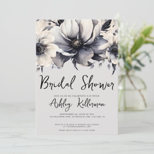 Elegante bloemige waterverf bruidsdouche kaart (Staand voorkant)