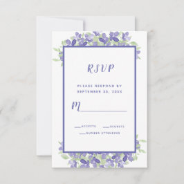 Elegante Bloemige Waterverf Bruiloft Periwinkel Bl RSVP Kaartje