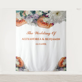 Elegante bloemige waterverf bruiloftsbloemen achte wandkleed