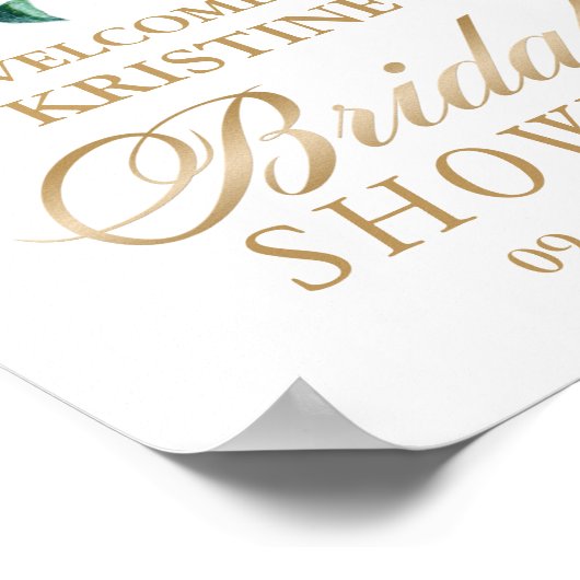 Elegante bloemige waterverf groene bruidsdouche poster (Hoek)