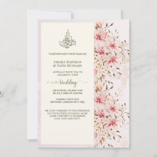 Elegante bloemige waterverf huwelijksuitnodiging kaart