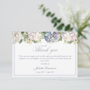 Elegante bloemige waterverf hydrangea rouwkaart bedankkaart
