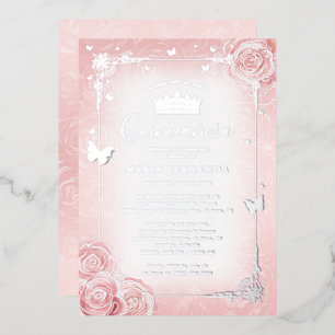 Elegante bloemige waterverf lichtroze Quinceanera Folie Uitnodiging