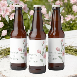 Elegante bloemige waterverf roze salie lente bruil bier etiket