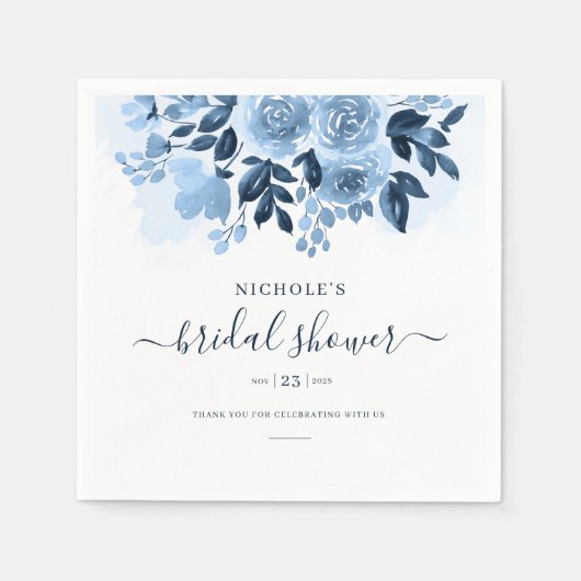 Elegante bloemige waterverf script bruiloftsdouche servet (Voorkant)
