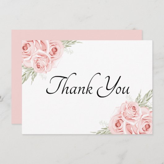 Elegante bloemige waterverf tuin roze roos   Dank  Bedankkaart (Voorkant / Achterkant)