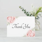 Elegante bloemige waterverf tuin roze roos   Dank  Bedankkaart (Staand voorkant)