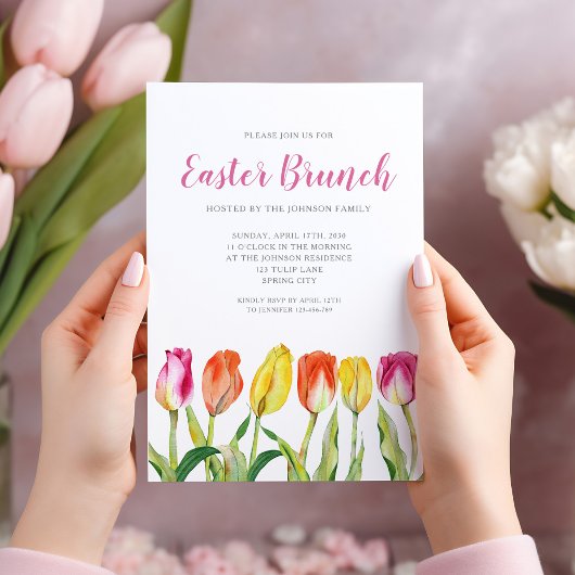 Elegante Bloemige Waterverf Tulp Pasen Brunch  Kaart