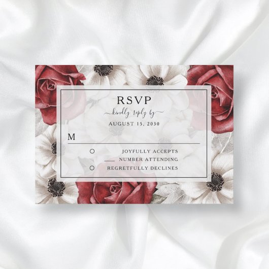 Elegante Bloemige Wijnrode Huwelijks-RSVP Kaart