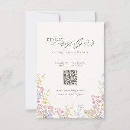 Elegante bloemige wilde bloem calligrafie QR-code RSVP Kaartje