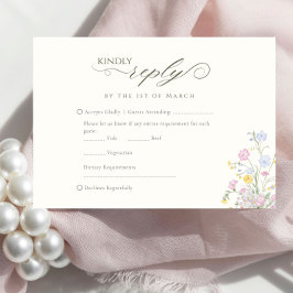 Elegante bloemige wilde bloem calligrafie RSVP kaartje