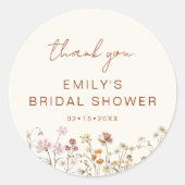 Elegante Bloemige Wilde Bloemen Dank Je Wel Bruids Ronde Sticker (Voorkant)