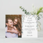 Elegante Bloemige Wilde Bloemen Foto Bruiloft Kaart (Staand voorkant)