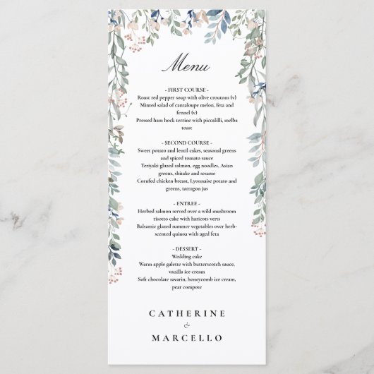 Elegante Bloemige Wilde Bloemen Trouwdiner Menu (Voorkant)
